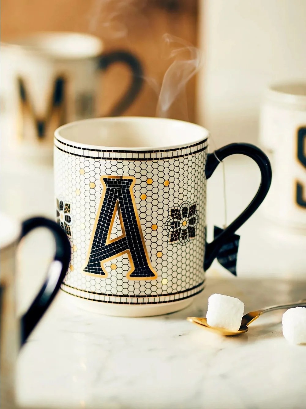 Anthropologie The Bistro Tile Stoneware Mug Monogram Initial A Mosaic-New